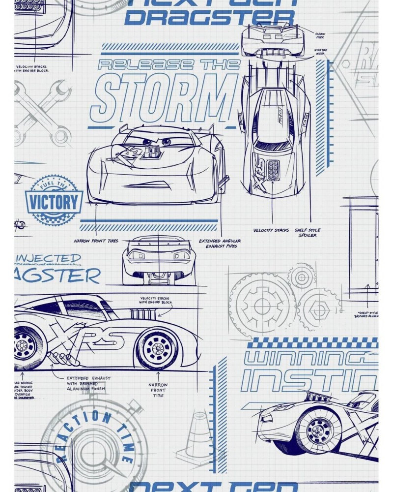 Disney Pixar Cars Blue And White Schematic Peel & Stick Wallpaper $15.72 Wallpapers
